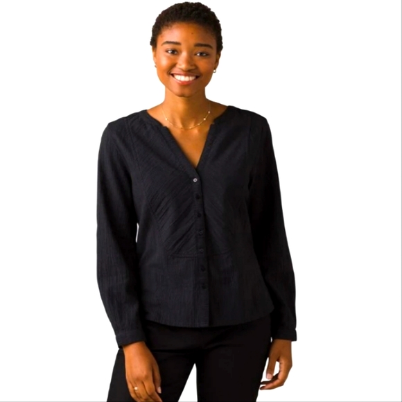 NWT PRANA Katya Lightweight Organic Cotton Long Sleeve Top Black Small - Picture 2 of 6